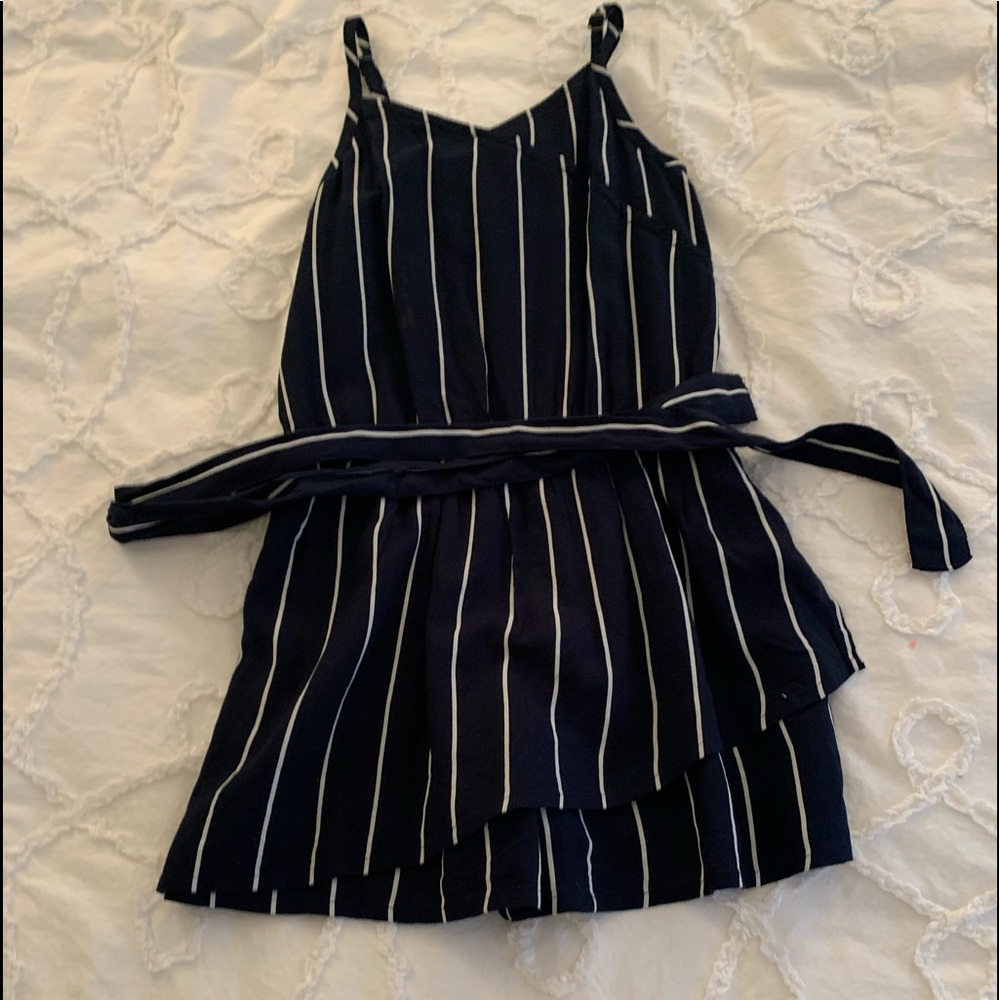 Girls Navy Striped Romper